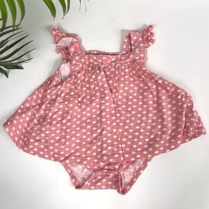 Quiltex Baby Girls Pink Barbiecore Polka Dot Sunsuit Ruffled Onesie Dress / 12M